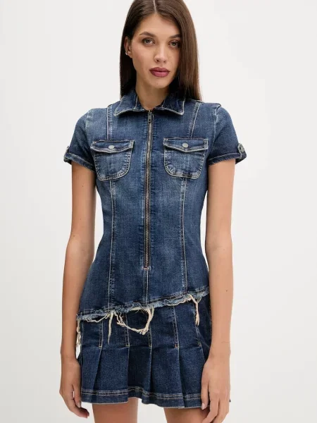 Дънкова рокля Guess Originals къса разкроена синьо