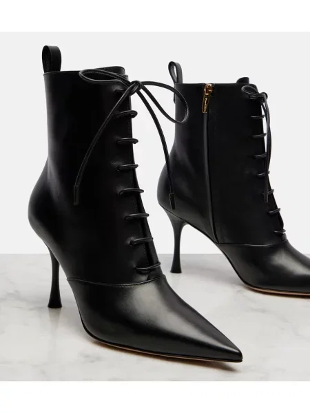 Botine Gianvito Rossi cu șireturi din piele negru