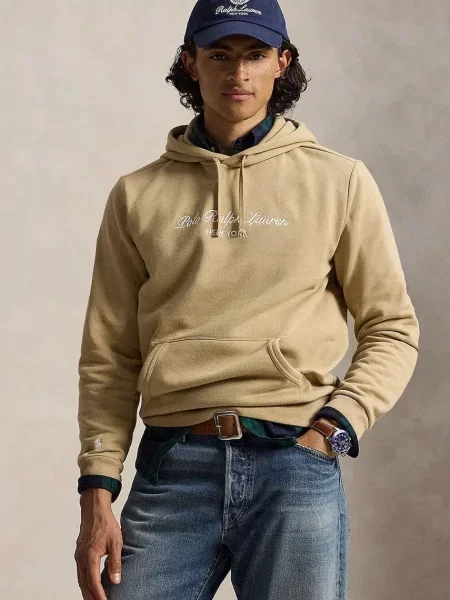 Polo Ralph Lauren bluza z kapturem z bawełną beżowa
