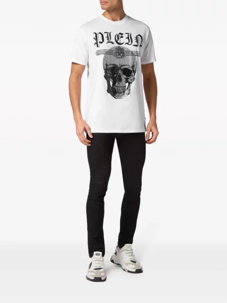 Marškinėliai Philipp Plein su kristalais balta