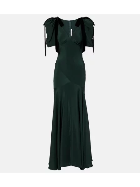 Jedwabna sukienka koktajlowa Rodarte z kokardką garniturowa zielona