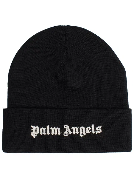 Vlnená klasická čiapka Palm Angels s autogramom čierna