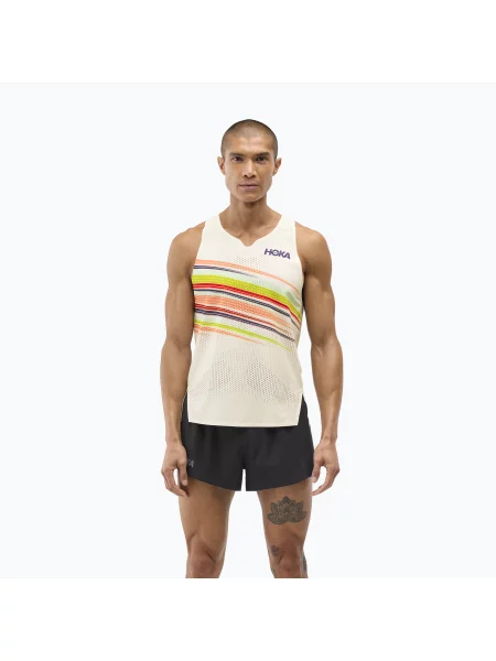 Мъжка тениска за бягане HOKA Race Day Singlet alabaster flare бежово