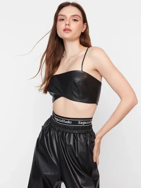 Usnjeni modrček Trendyol črna