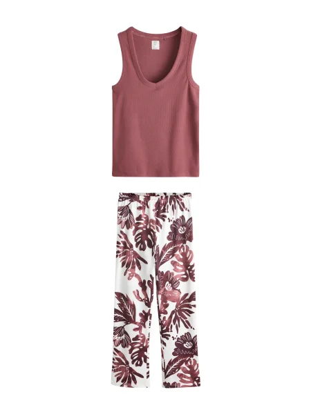 Next Pijama roșu burgundy / roșu carmin alb