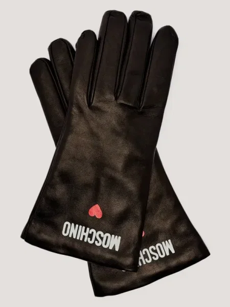 Moschino Mănuși de piele cu adaos de lână negru