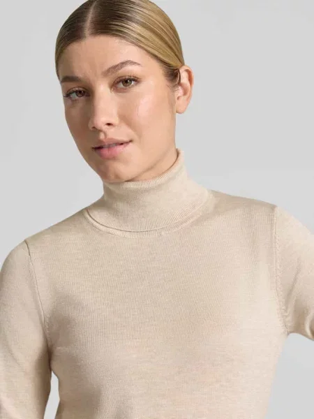 Sweter z dzianiny Slim Fit z mieszanki model IHLULS' Ichi beżowy