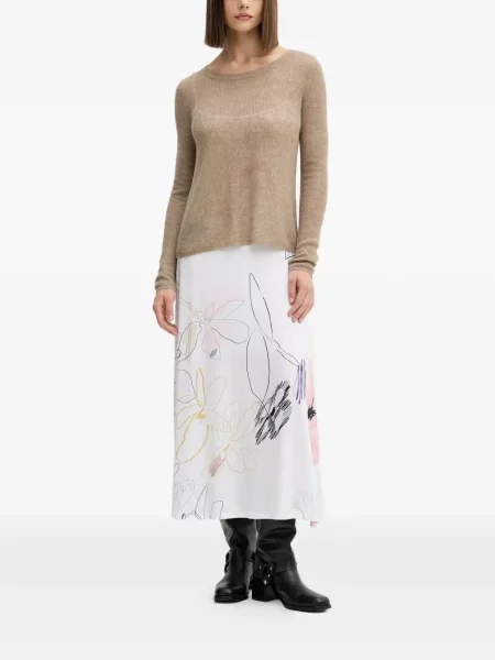 Sukienka midi Desigual w kwiatki z nadrukiem do kolan biała