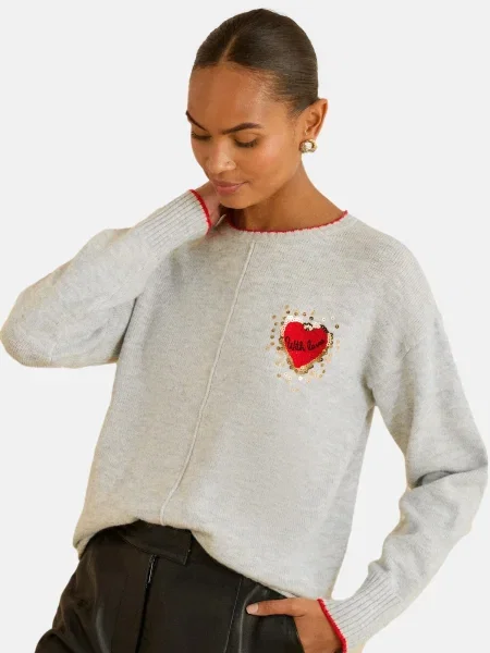 Love & roses Pulover gri / roșu negru