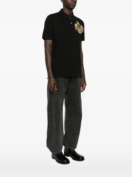 Tricou polo Erl cu broderie negru