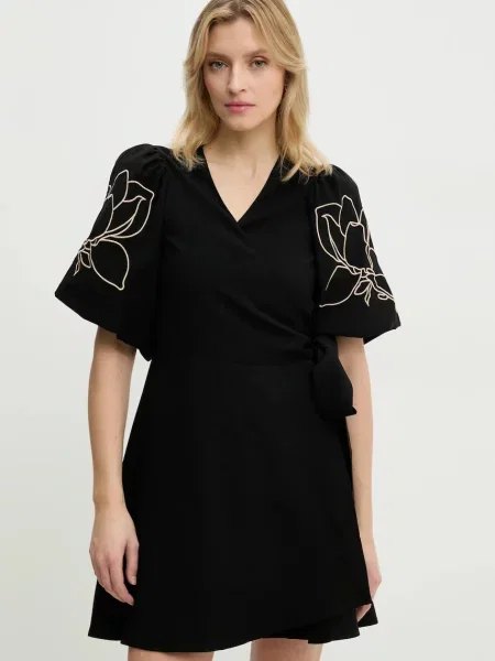 Answear Lab rochie din in mini evazati negru