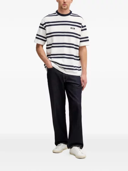 Tricou Guess cu dungi cu autograf alb