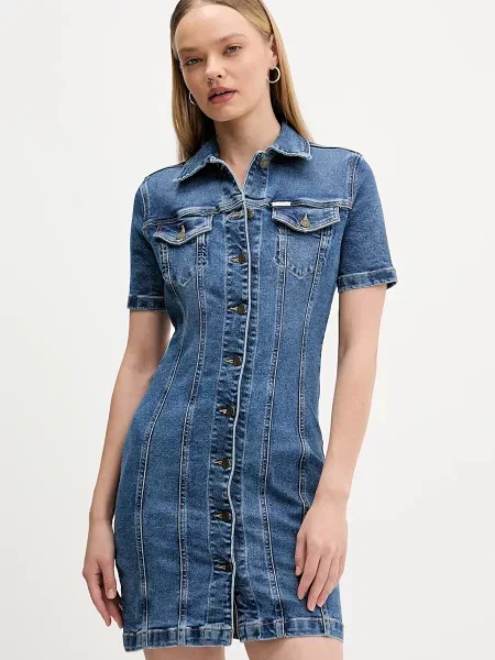 Guess Jeans sukienka jeansowa mini prosta niebieski
