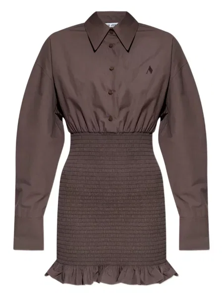 Rochie mini The Attico cu volane de costum maro