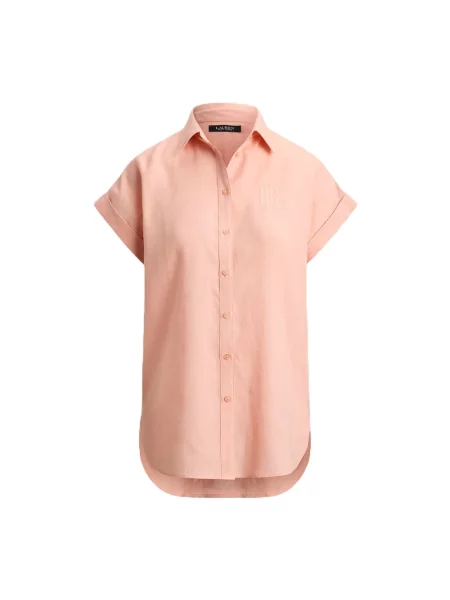 Lniana koszula z krótkim rękawem Ralph Lauren z krótkim rękawem różowa