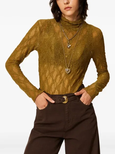 Top Twinset din dantelă verde