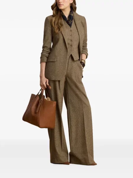 Vilnonės pledinės kelnės Lauren Ralph Lauren ruda
