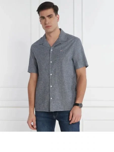 Tommy Jeans Cămașă | cu adaos de in gri