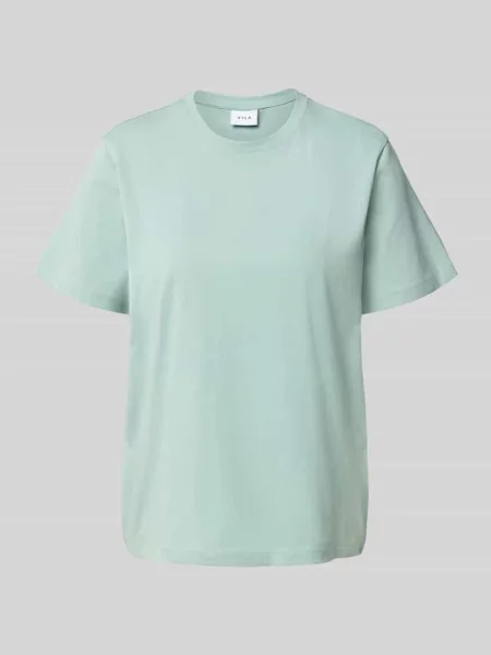 T-shirt z prążkowanym okrągłym dekoltem model „NORA” Vila