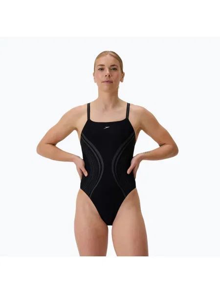 Дамски цял бански костюм Speedo Printed Active Back black черно