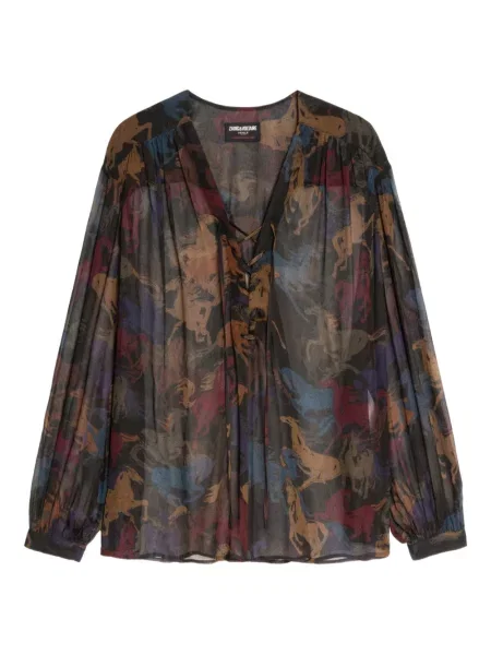 Top Zadig&voltaire cu imagine din dantelă maro