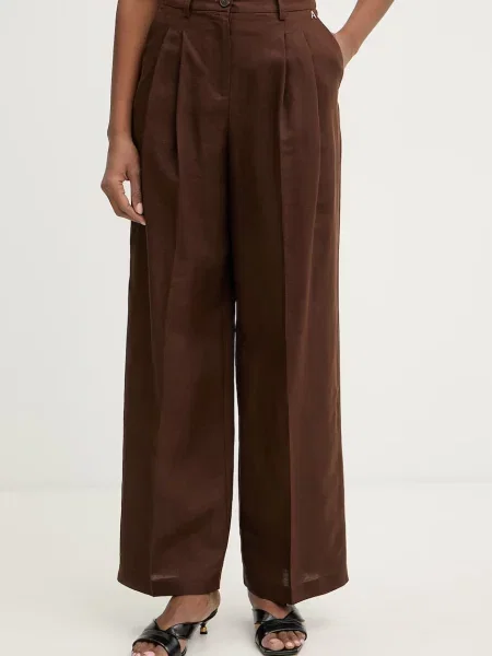 Twinset pantaloni de costum pentru femei din in maro