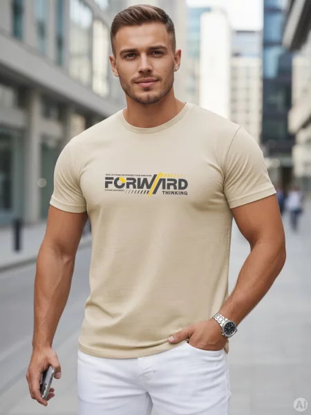 T-shirt z streetwearowym nadrukiem Dstreet beżowy