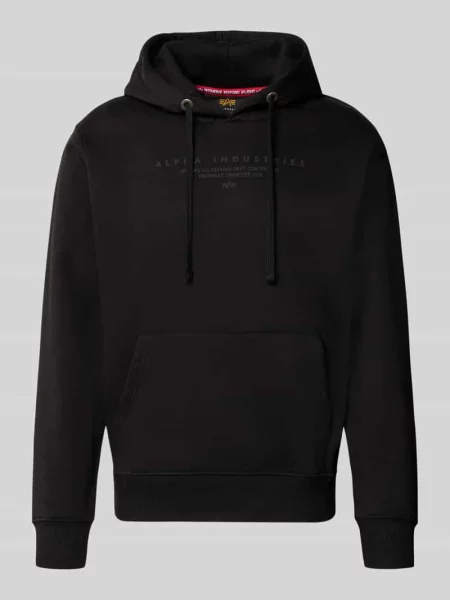 Bluza z kapturem nadrukiem z logo i kieszenią kangurką Alpha Industries czarna