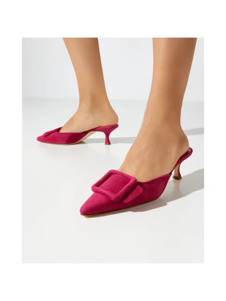 Klapki mules Manolo Blahnik skórzane różowe