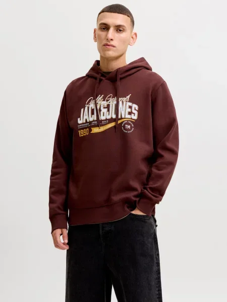 JACK & JONES Mikina hnedá / žltá biela
