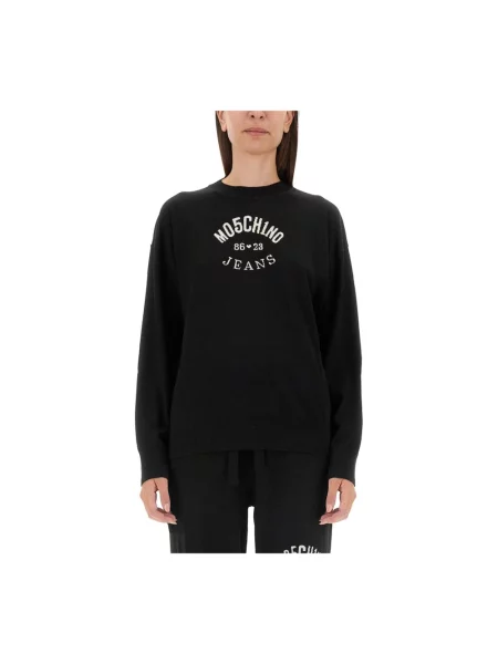 Sweter Moschino wełniany z logo czarny