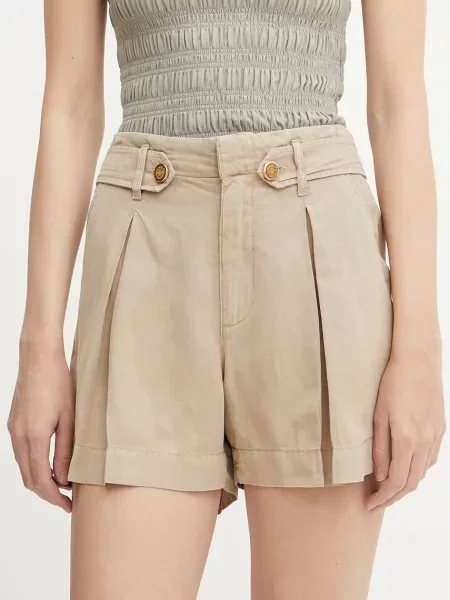 Kratke hlače iz mešanice lana Guess SHAYE zelena