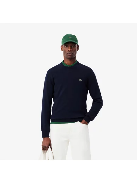 Lacoste Monochromatyczny Sweter Z Okrągłym Dekoltem granatowy