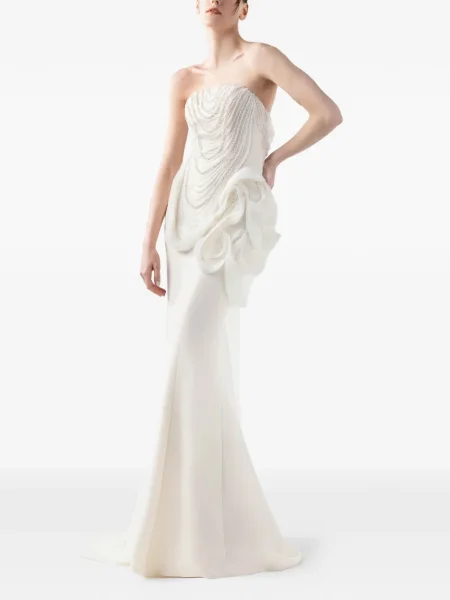 Gėlėtas kostiumas maxi suknele Gaby Charbachy karoliukai balta