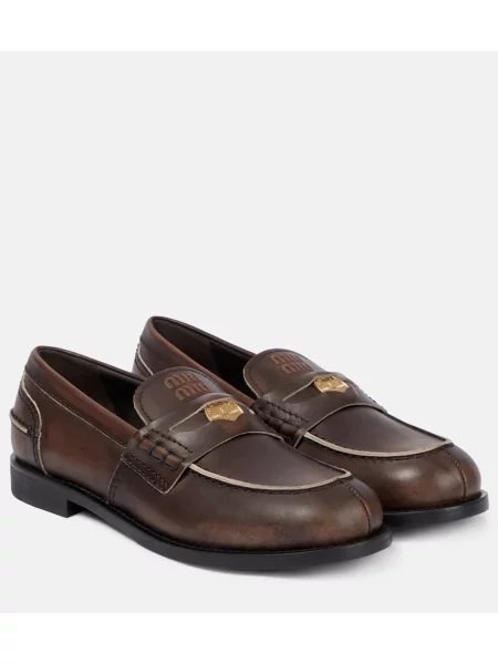 Usnjene loaferke Miu Miu rjava