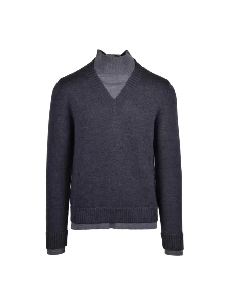 Sweter z golfem Alpha Studio wełniany do golfa niebieski