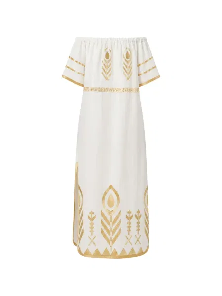 Rochie maxi Greek Archaic Kori cu broderie alb