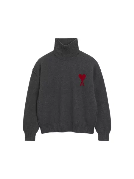 Sweter z golfem Ami Paris wełniany szary