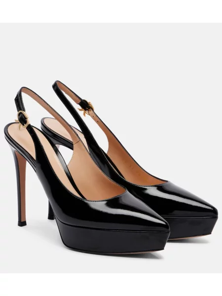 Pantofi cu toc Gianvito Rossi din piele cu platformă de lac negru