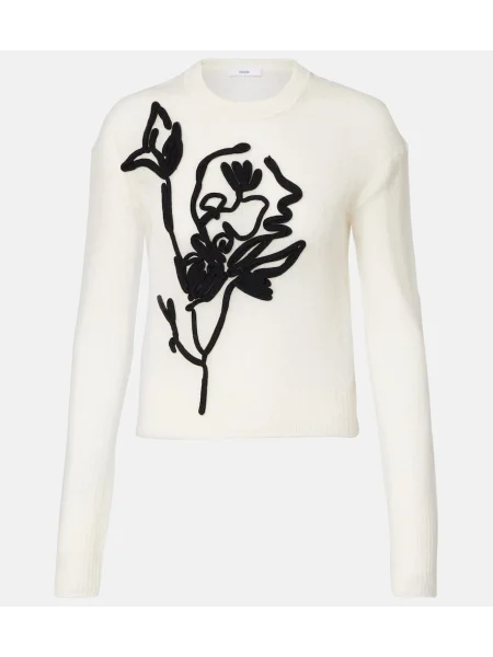 Pulover Erdem cu broderie de lână alb