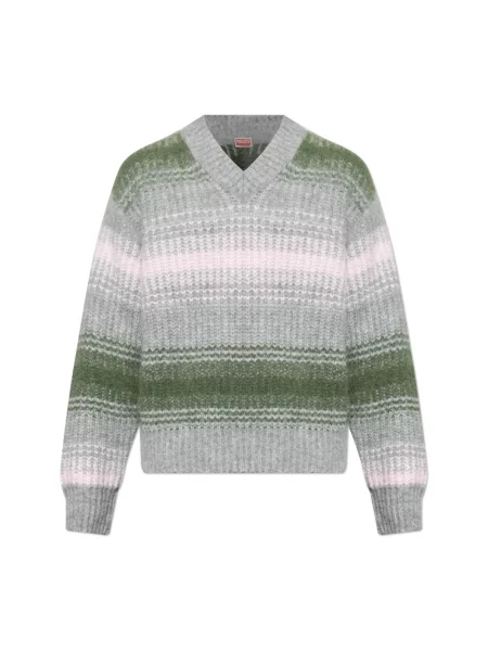 Lniany sweter Kenzo w paski z paskiem szary