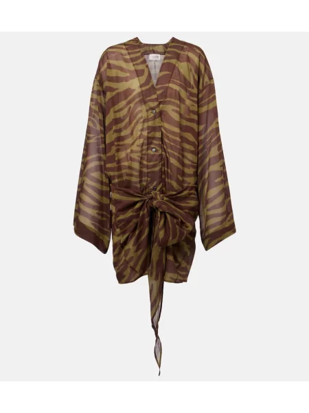 Rochie The Attico cu imagine din muselină cu model zebră maro