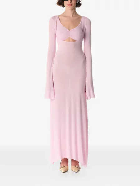 Rochie maxi Manuri cu decolteu în V lungă de costum roz