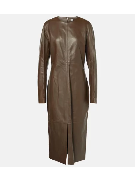 Rochie midi Toteme din piele până la genunchi de costum maro