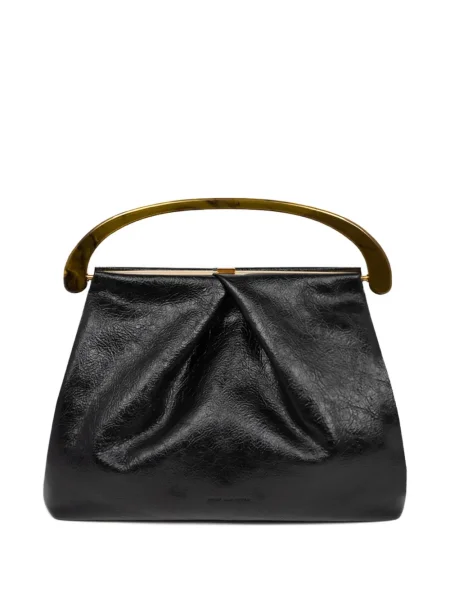 Geanta de piele Dries Van Noten din piele plisată negru