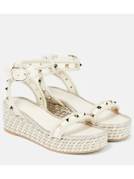 Espadrile Valentino Garavani din piele cu pană alb