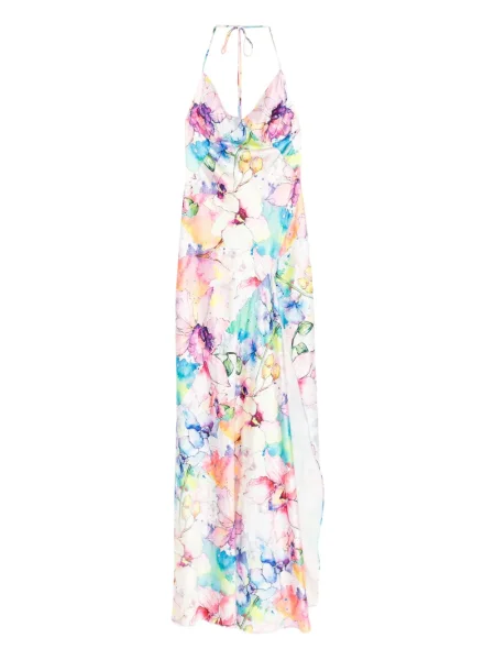 Rochie maxi Roserry cu model floral cu imagine cu gât halter alb