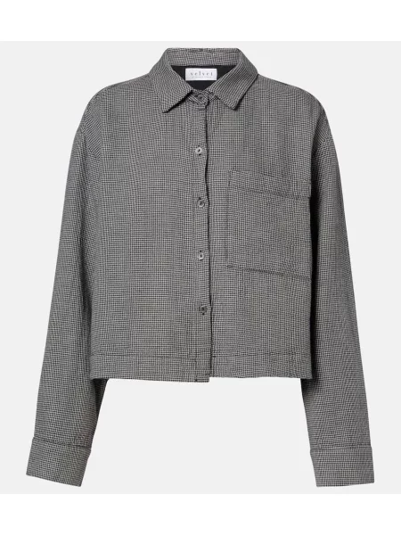 Aksamitny top Velvet w pepitkę szary