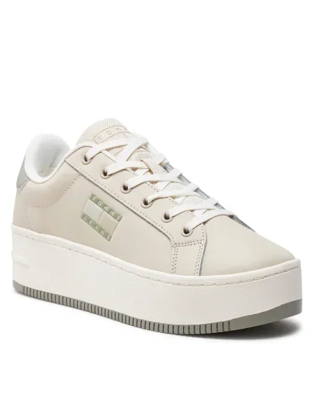 Кожени маратонки Tommy Jeans TJW FLATFORM ESS бежово