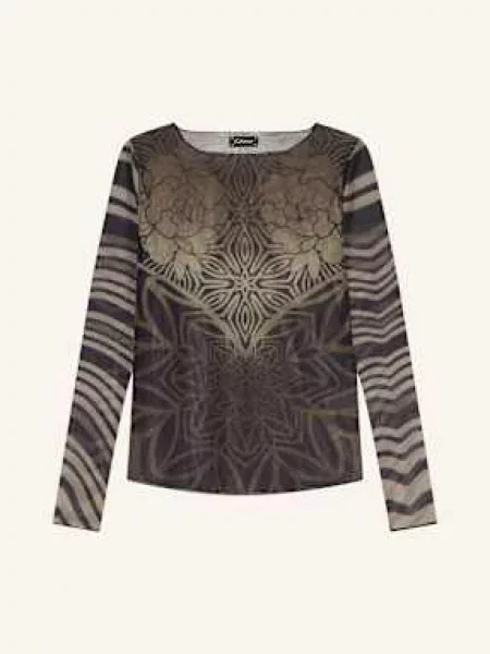 Grace Koszulka Z Długim Rękawem Z Siateczki beige czarny